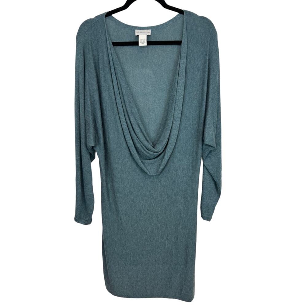 Soft surroundings slouchy cowl neck sweater tunic dress wool blend teal Size L